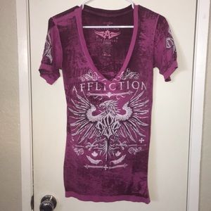 AFFLICTION  SINFUL DEEP V NECK TOP SIZE LARGE