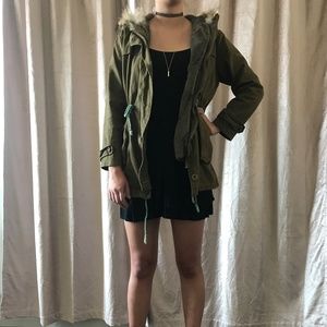 Army Trench Coat with Faux Fur