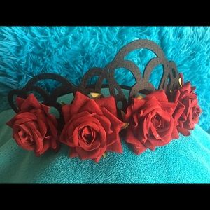 Red rose & crown headband