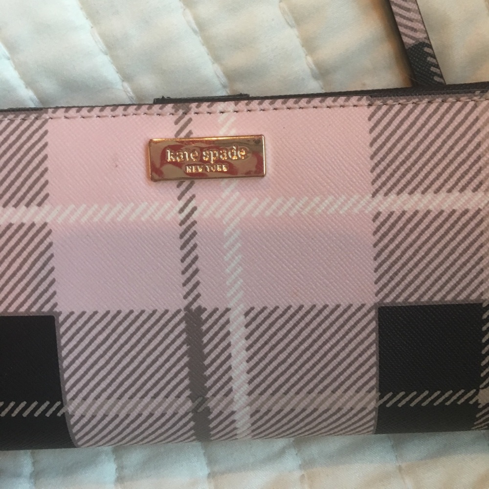Kate Spade wallet pink and black plaid.