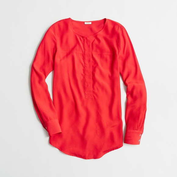 J. Crew Petite Covered Button Crepe Red Blouse - Picture 1 of 5