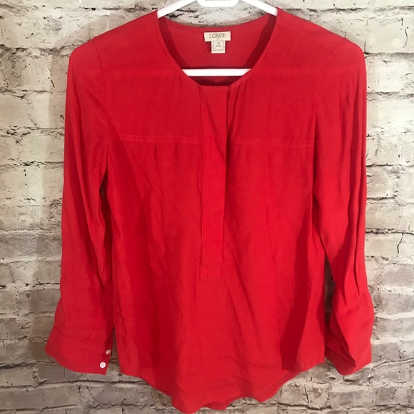 J. Crew Petite Covered Button Crepe Red Blouse - Picture 2 of 5