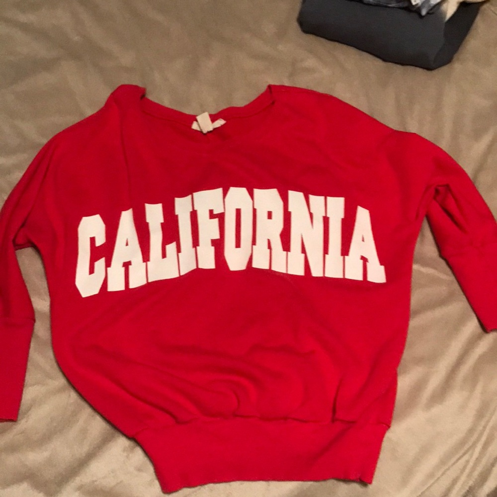 Off shoulder red California sweater
