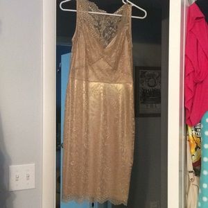 Bcbgmaxazria gold lace dress size 4.