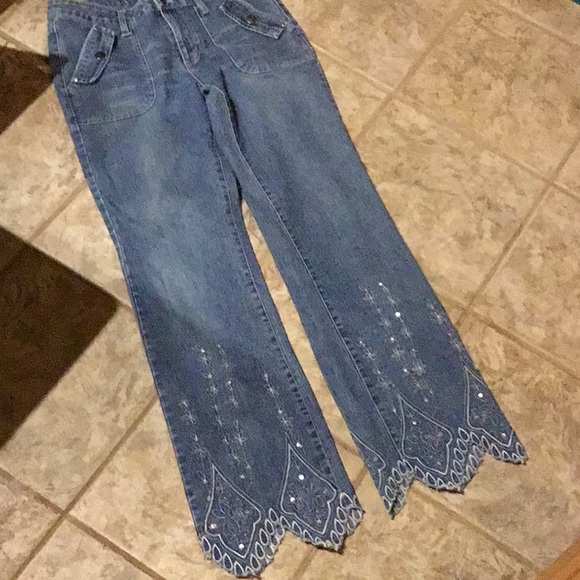 Hippie BoHo embroidered stretch denim jeans  9 10 - Picture 4 of 6