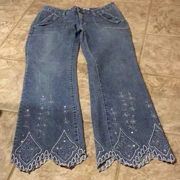 Hippie BoHo embroidered stretch denim jeans  9 10 - Picture 5 of 6