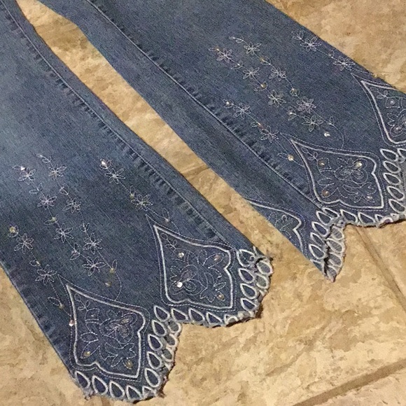 Hippie BoHo embroidered stretch denim jeans  9 10 - Picture 2 of 6