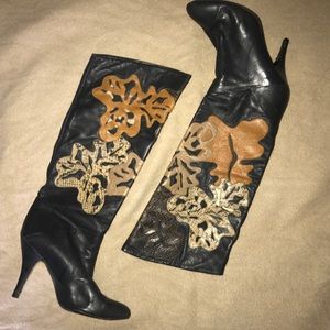 Raffaele giardini python and leather knee boots