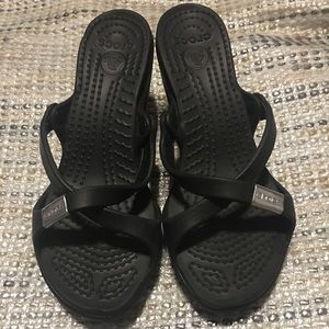 Excellent Condition Crocs Wedge Sandals Black 7