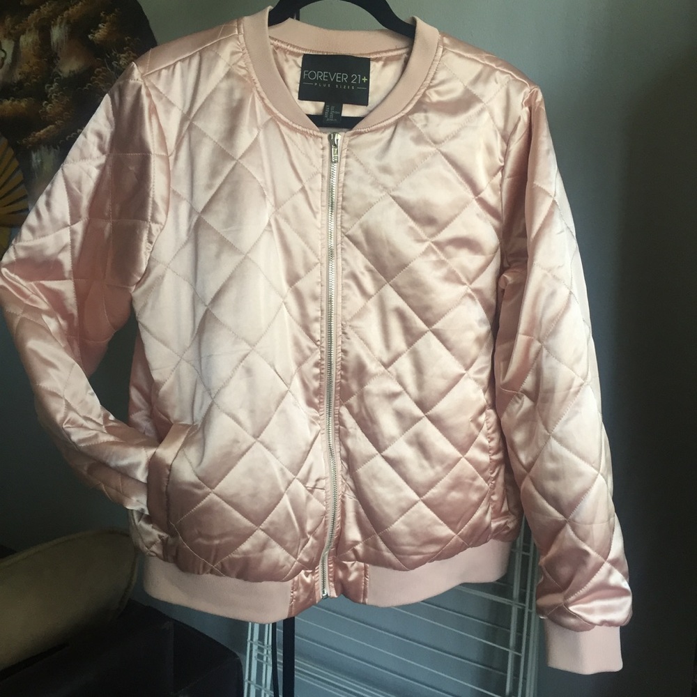 F21+ Satin Quilted Bomber Jacket