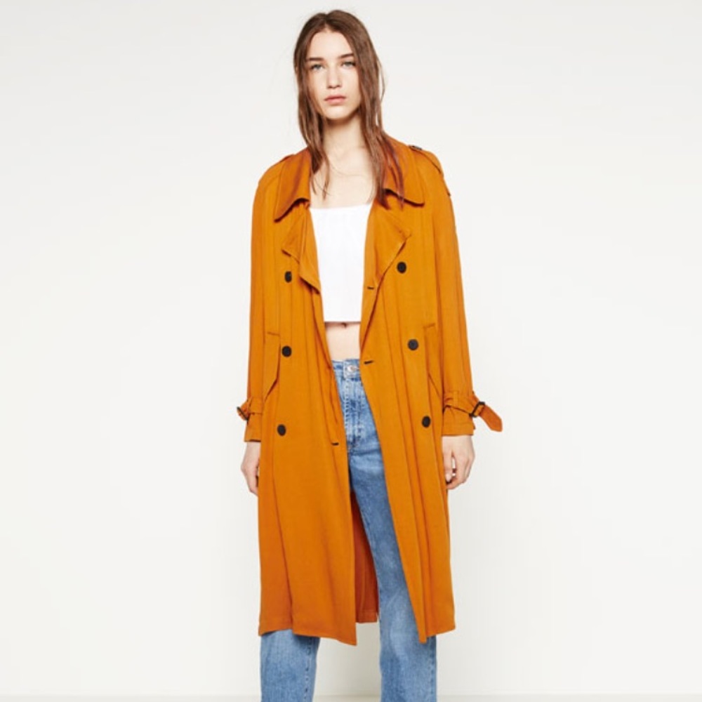 NWT XS Zara orange trench coat
