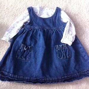 Beautiful girls denim dress with floral onesie