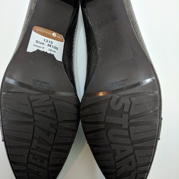 Stuart Weitzman Women's 10M Loafer Pewter Metallic Animal Print Kitten Pumps 3" - Picture 5 of 8