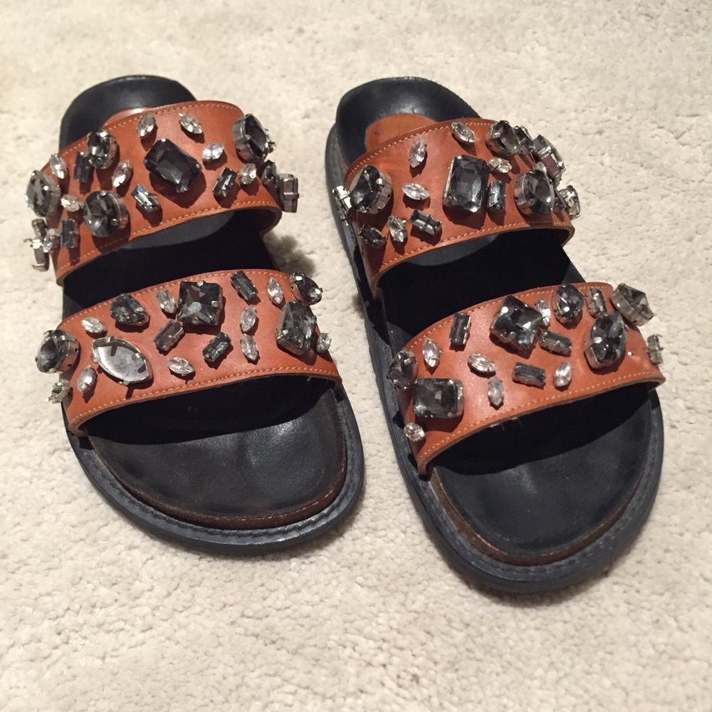 Zara Brown Bedazzled Birkenstock Sandals - Picture 1 of 8
