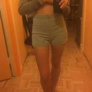 High waisted light jean shorts