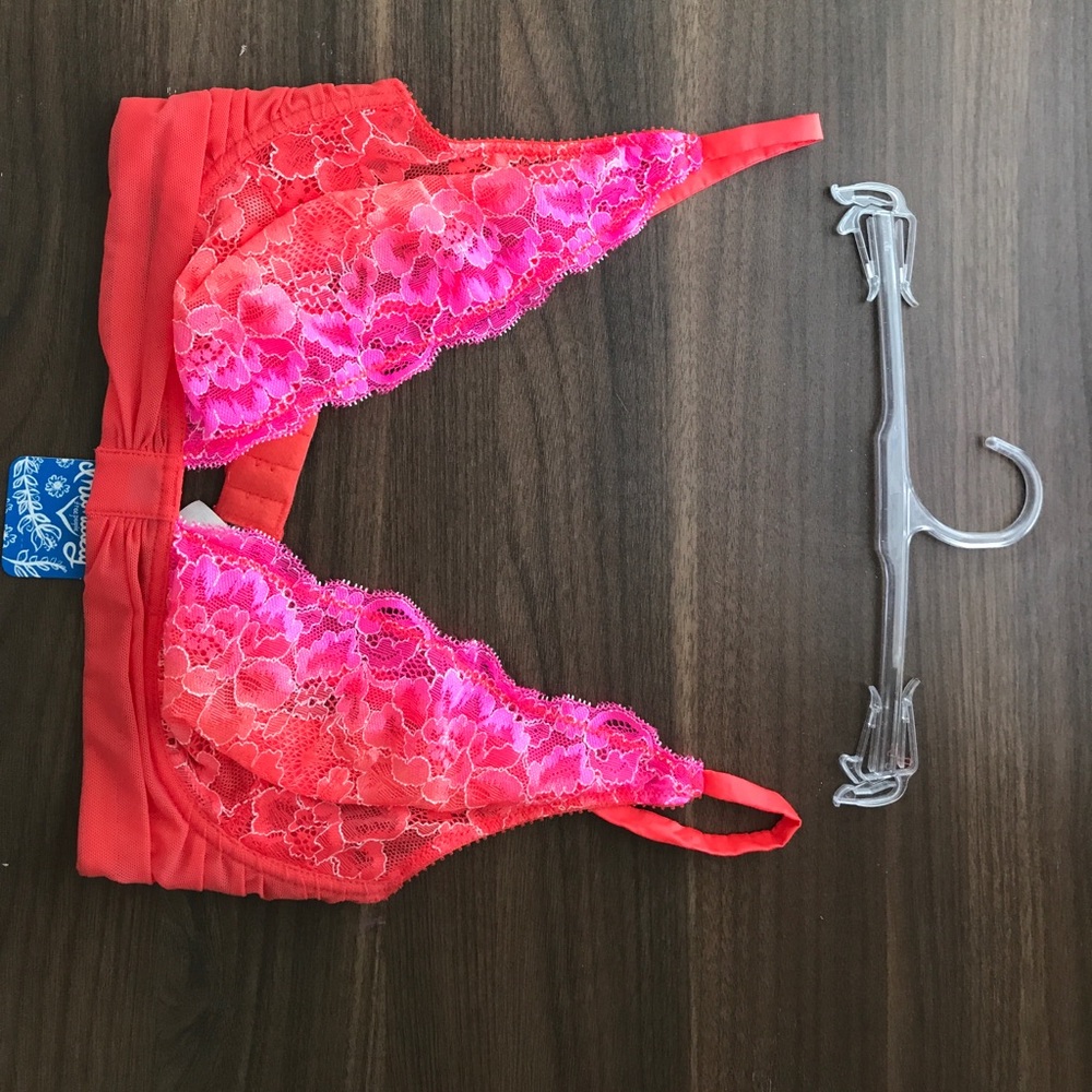 Free People pink coral plunging Lace Bralette - Picture 3 of 6