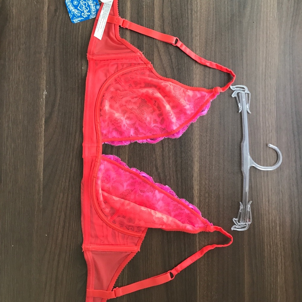 Free People pink coral plunging Lace Bralette - Picture 4 of 6