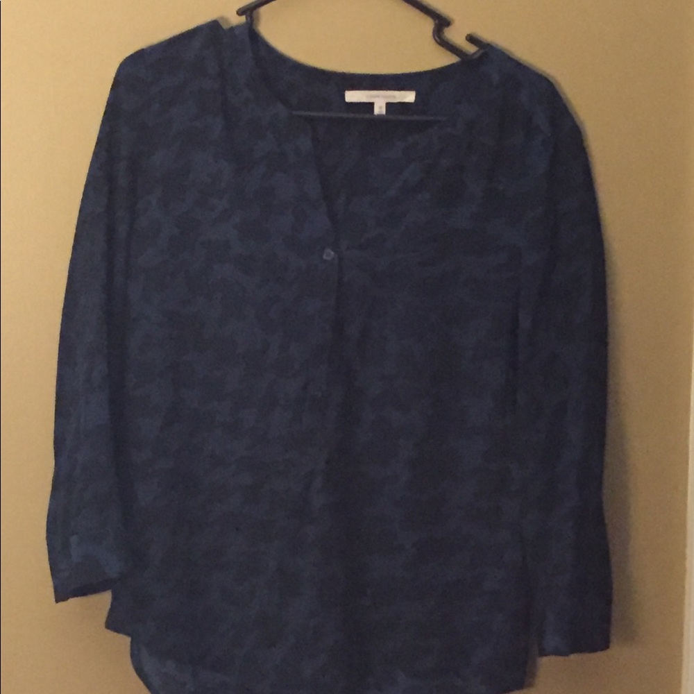 Teal and black silk blouse