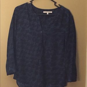 Teal and black silk blouse