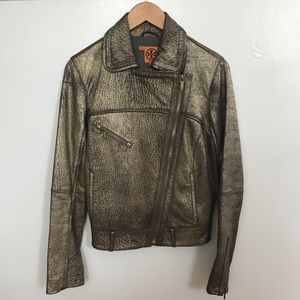 Metallic Gold Leather Motto Jacket // Tory Burch