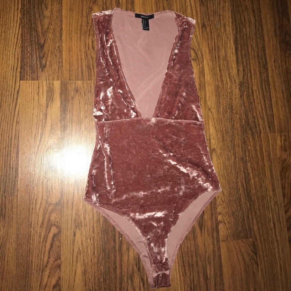 Deep V Rose Pink Velvet Body Suit