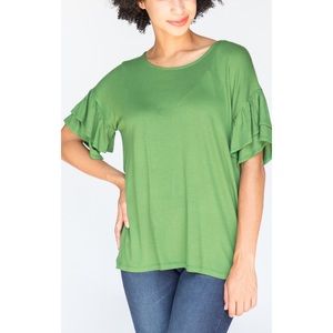 Agnes and Dora Frill Sleeve Top Green S NEW