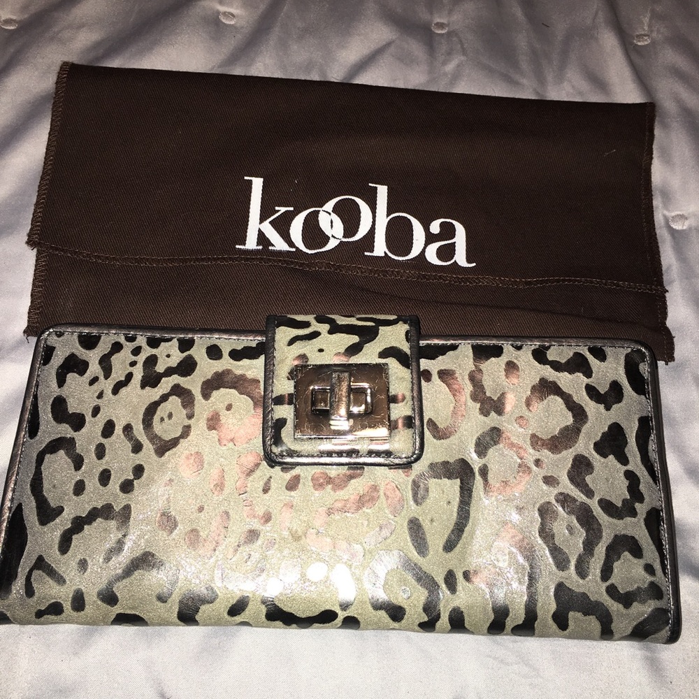 Kooba Metallic silver leopard clutch wallet