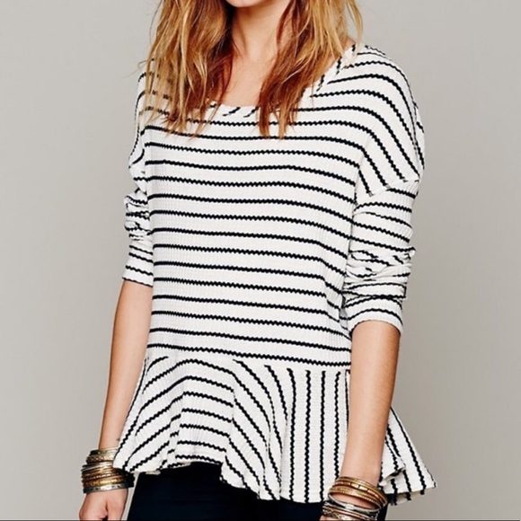 Free People Tops We The Free Striped Auntie Em Thermal Peplum Top Poshmark