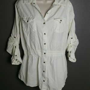 Bandolinoblu Cream Button Down Scrunch Blouse