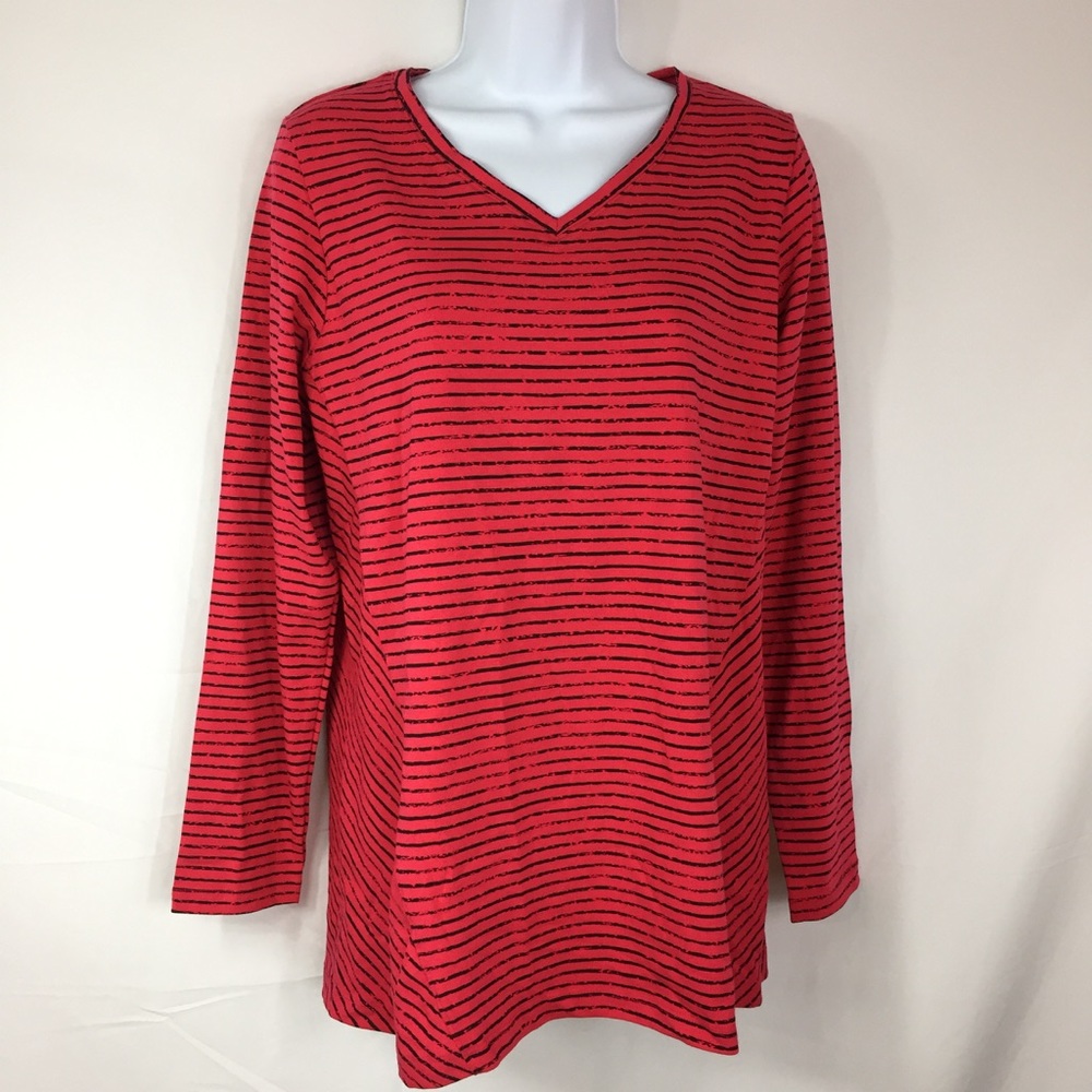 E.L.I. V Neck Long Sleeve Striped Top Size M NWT