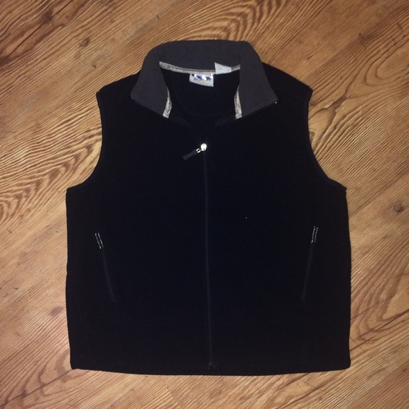 Men's Black Fleece Zippered Vest, size Large - Picture 1 of 4
