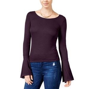 Chelsea Sky Ribbed Bell-Sleeve T-Shirt Eggplant.