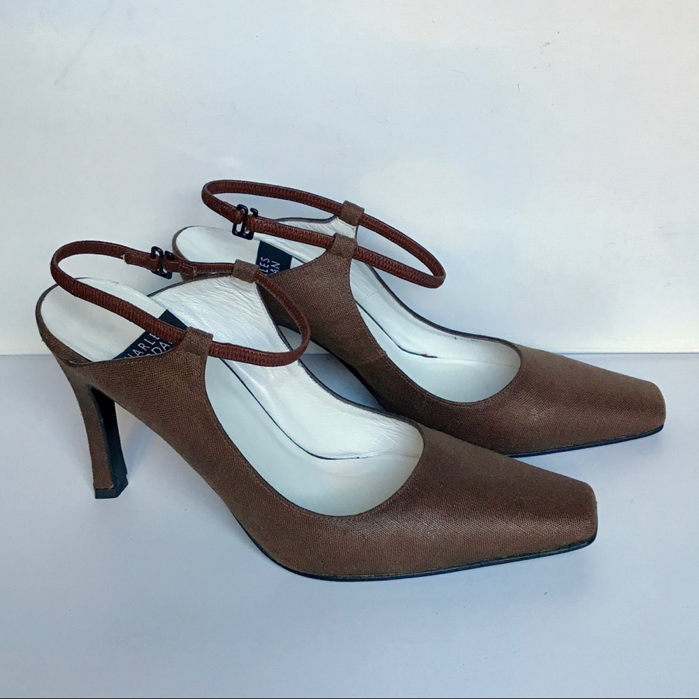 Fabulous Vintage Charles Jourdan Brown Linen Heels