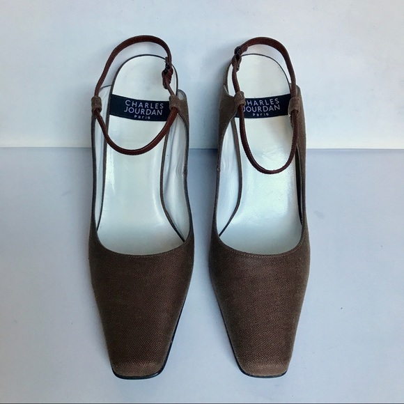 Fabulous Vintage Charles Jourdan Brown Linen Heels - Picture 2 of 7