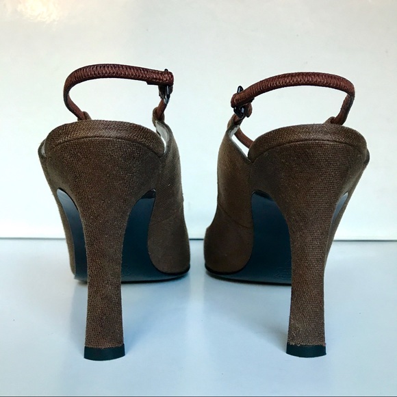 Fabulous Vintage Charles Jourdan Brown Linen Heels - Picture 3 of 7