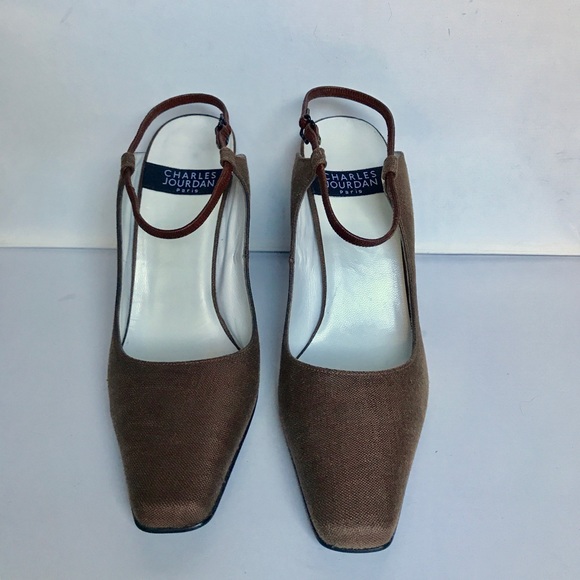 Fabulous Vintage Charles Jourdan Brown Linen Heels - Picture 5 of 7