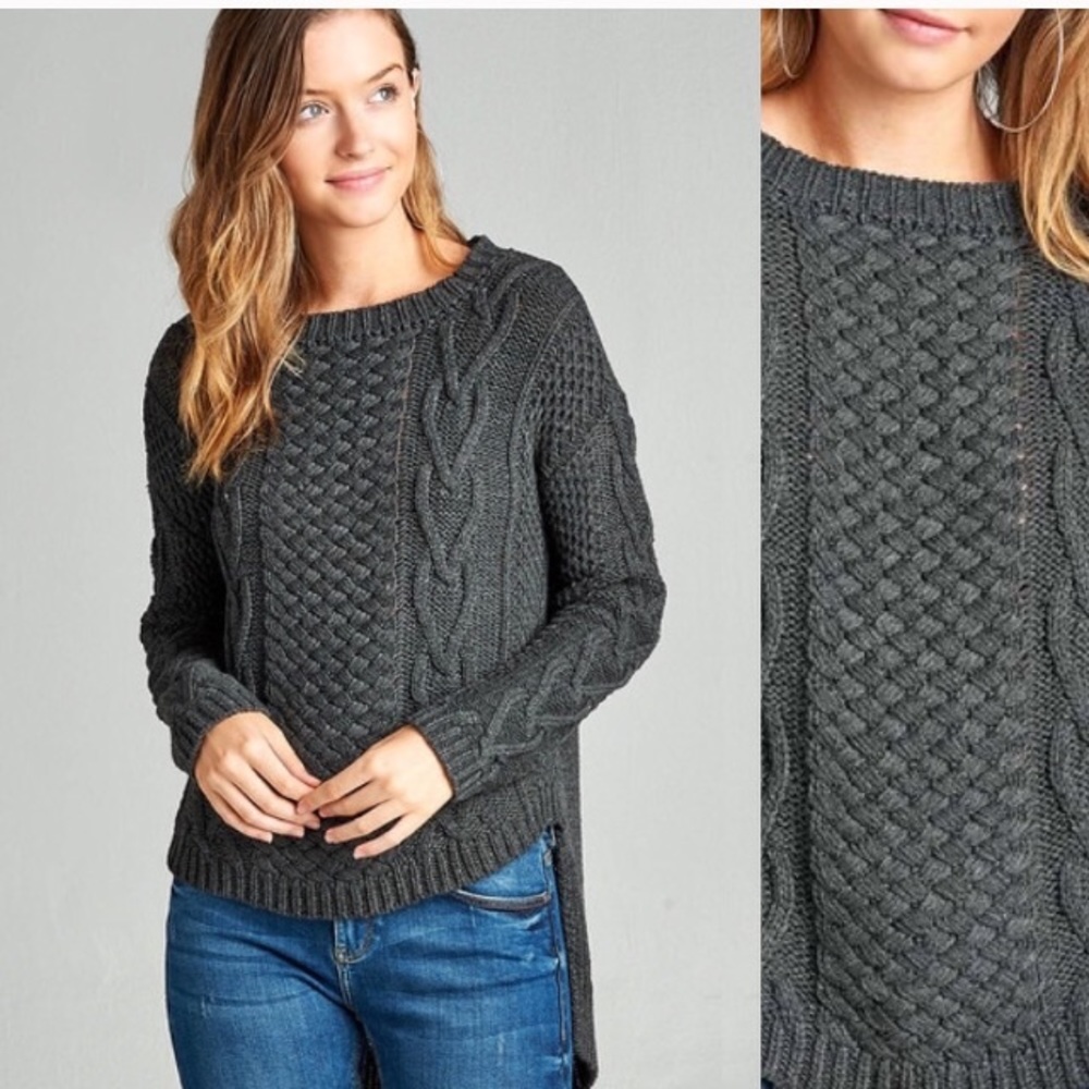 ❄️Charcoal Grey Cable Front Sweater