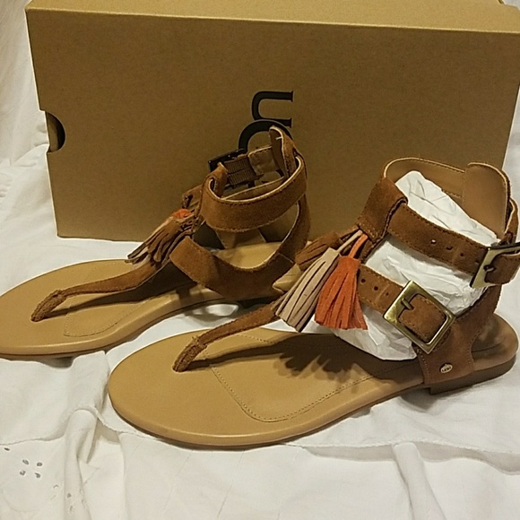 UGG Lecia brown leather tassel sandals - Picture 2 of 4