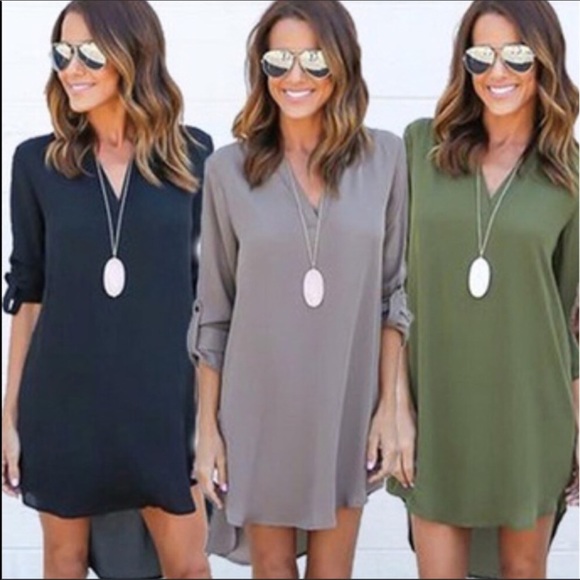 Olive chiffon tunic mini dress - Picture 3 of 6