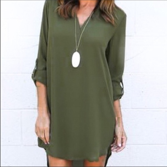 Olive chiffon tunic mini dress - Picture 5 of 6