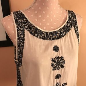 White and Navy Printed Modcloth Blouse