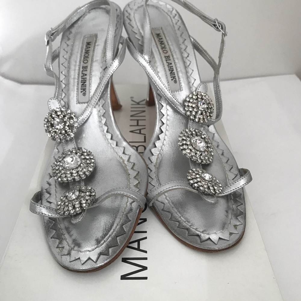 Manolo Blahnik silver sandal w/ Swarovski crystals