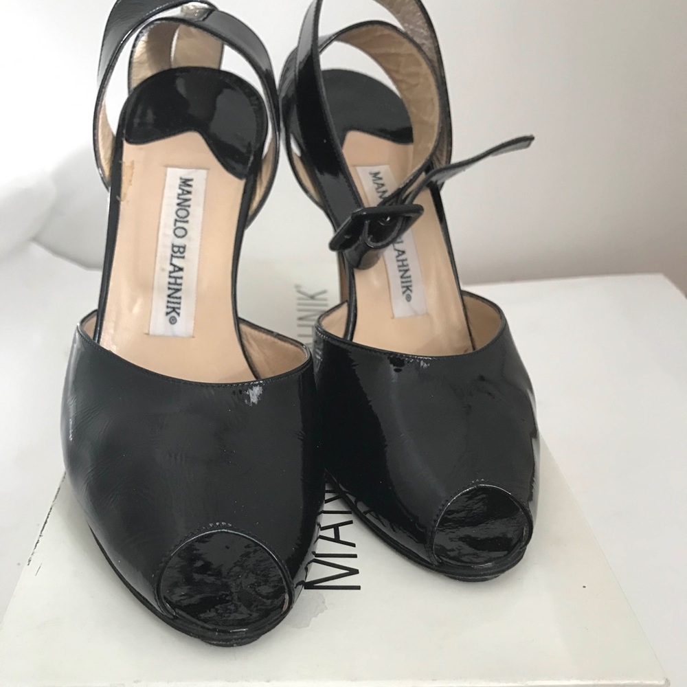 Manolo Blahnik black patent sandal