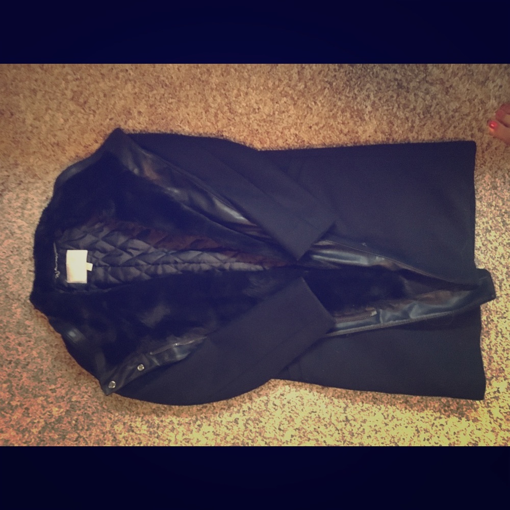 Banana Republic leather and fur black winter coat