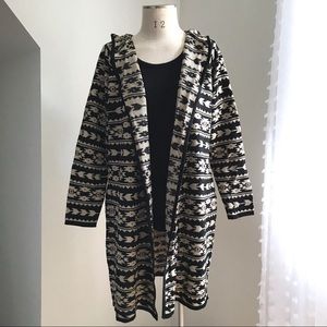 BONGO Aztec print long cardigan w/ hood