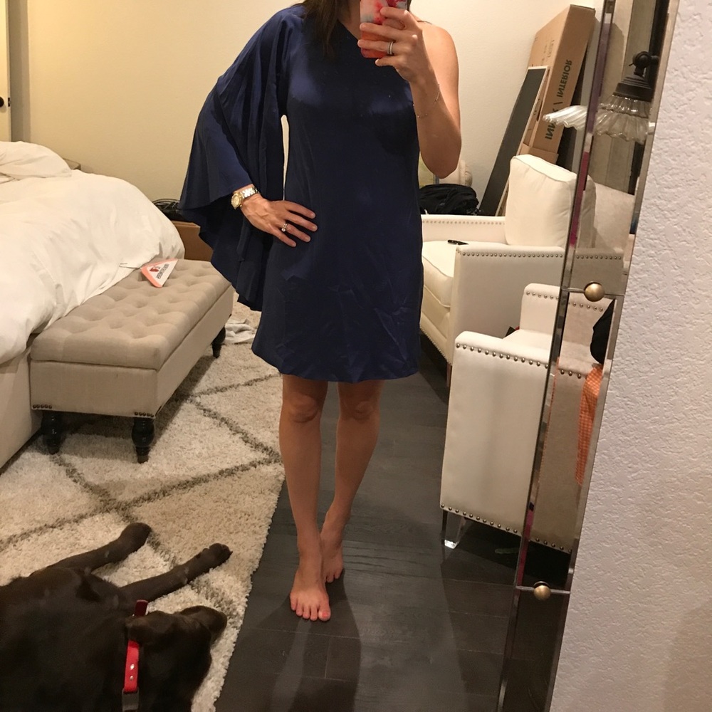 Nicole Miller one shoulder navy formal dress