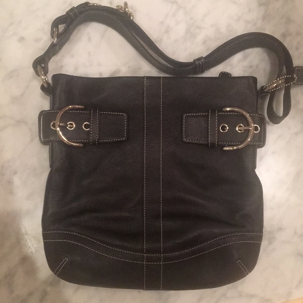 New Authentic Black Leather Coach Bag