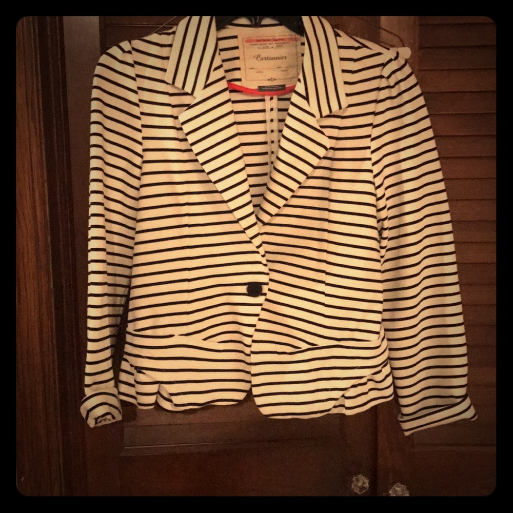 Anthropologie Black and White Striped Blazer XS