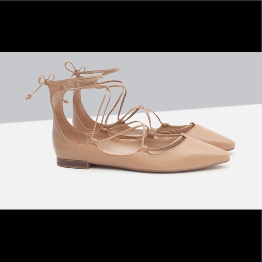 Zara Nude Lace up Flats 7 7.5
