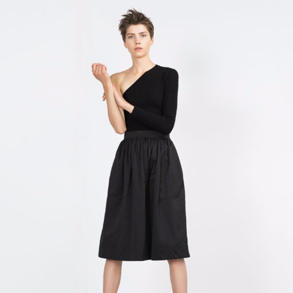 Zara Sateen Midi Skirt w/ Pockets